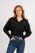 Mohair Cross-Over Sweater - Black