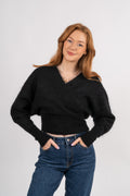Mohair Cross-Over Sweater - Black