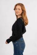 Mohair Cross-Over Sweater - Black