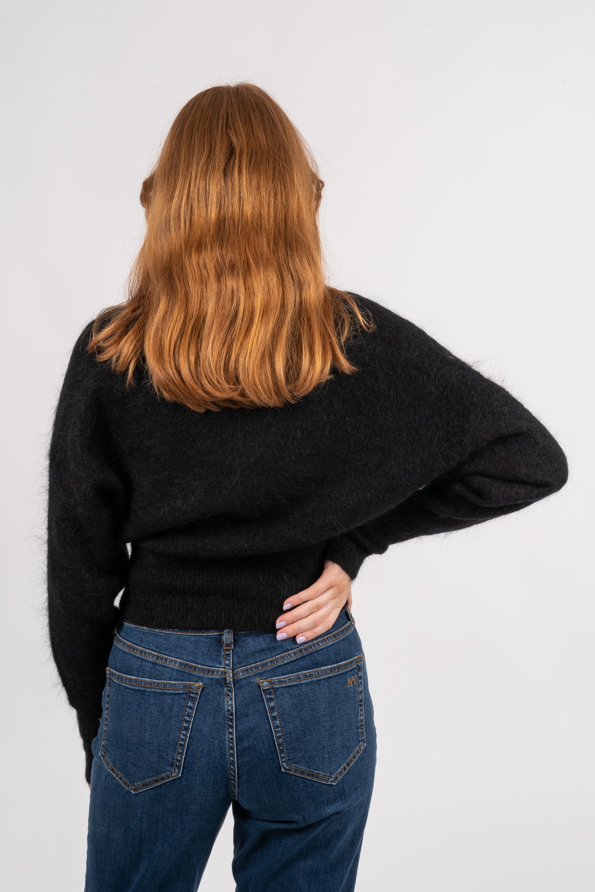 Mohair Cross-Over Sweater - Black
