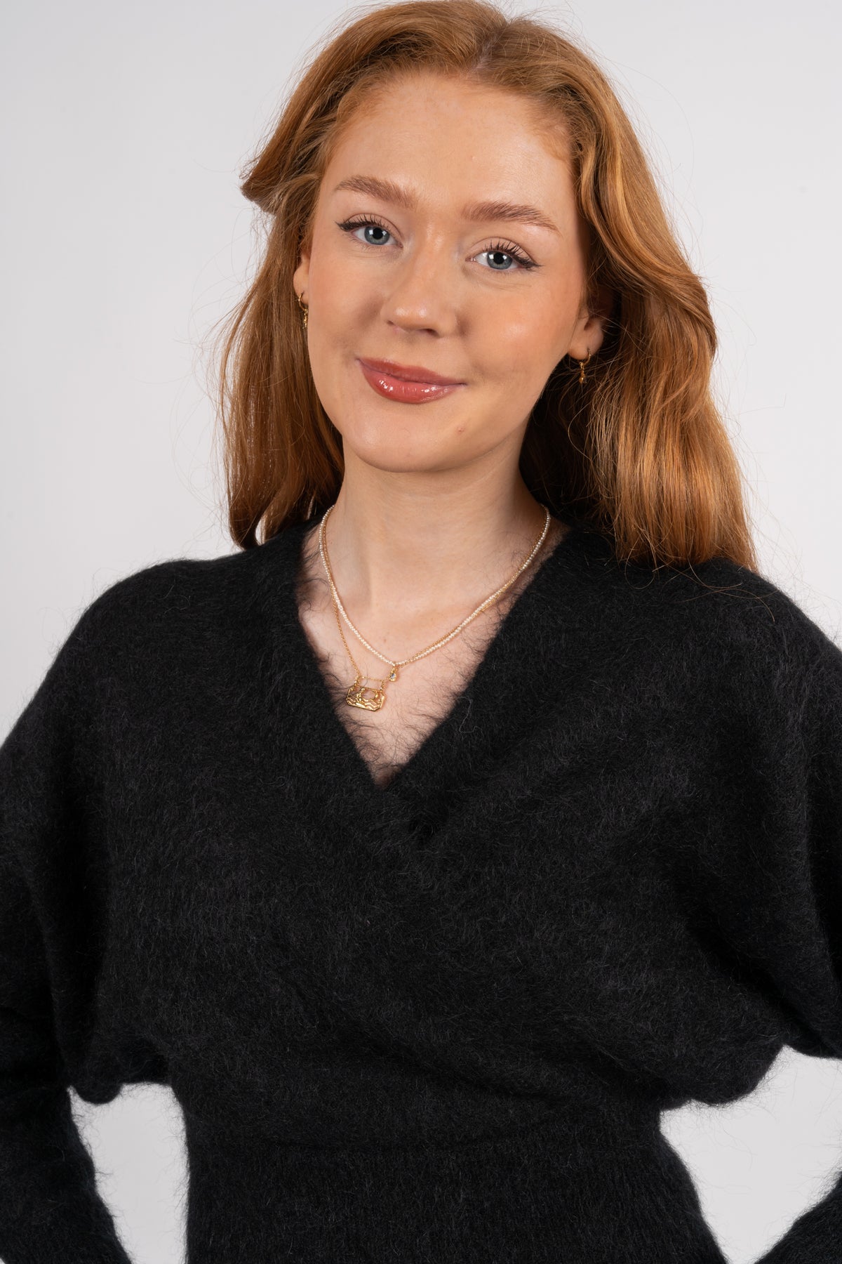 Mohair Cross-Over Sweater - Black