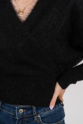 Mohair Cross-Over Sweater - Black