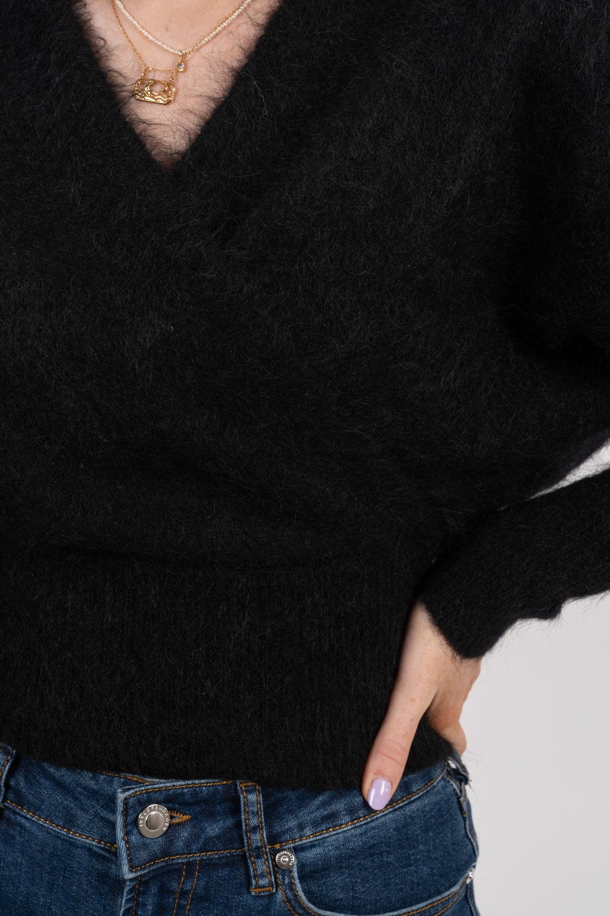Mohair Cross-Over Sweater - Black
