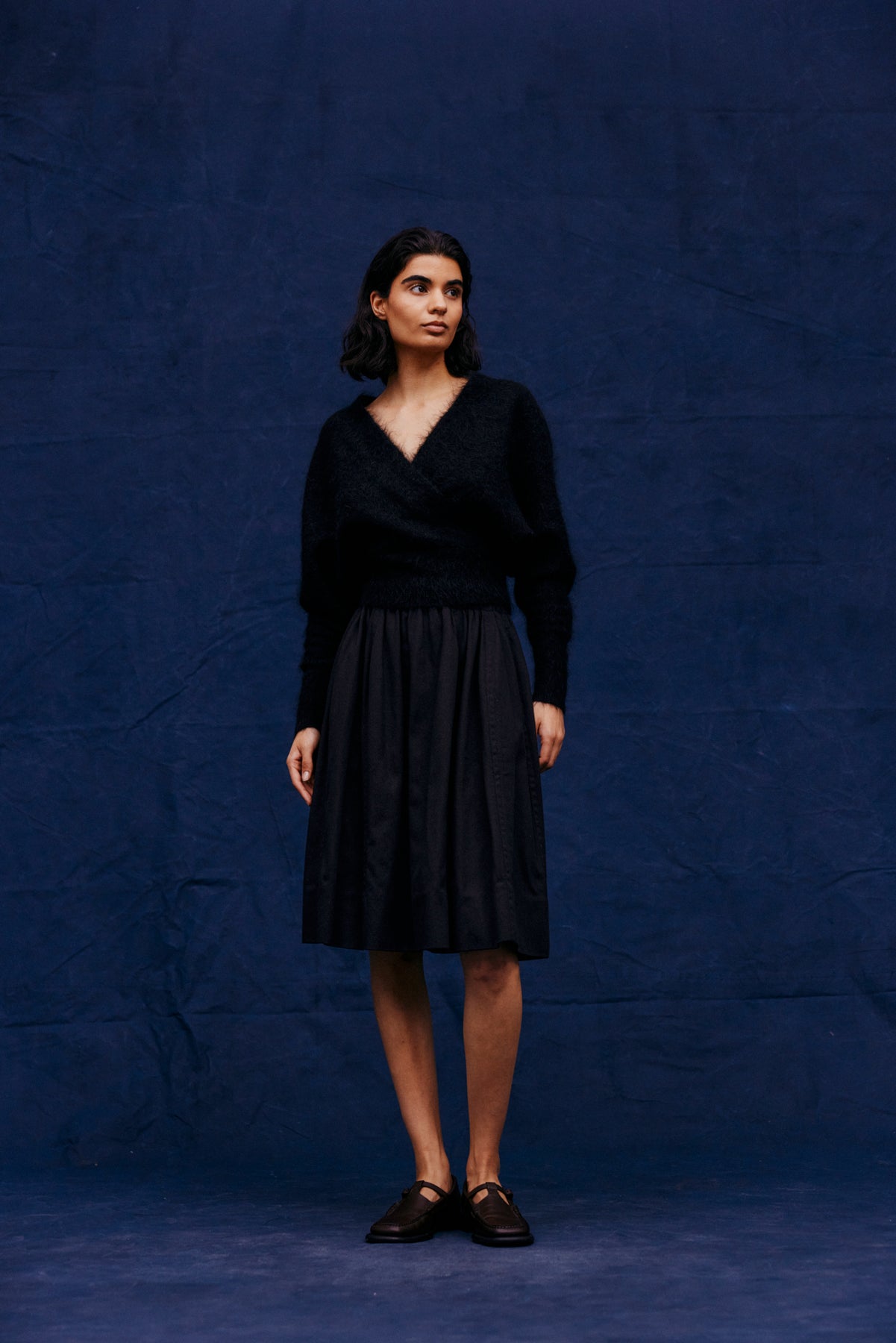 Mohair Cross-Over Sweater - Black