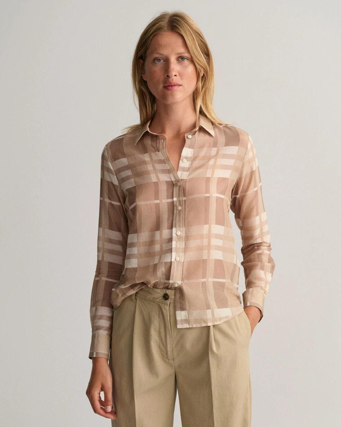 Regular Fit Cotton Silk Check Shirt - Concrete Beige