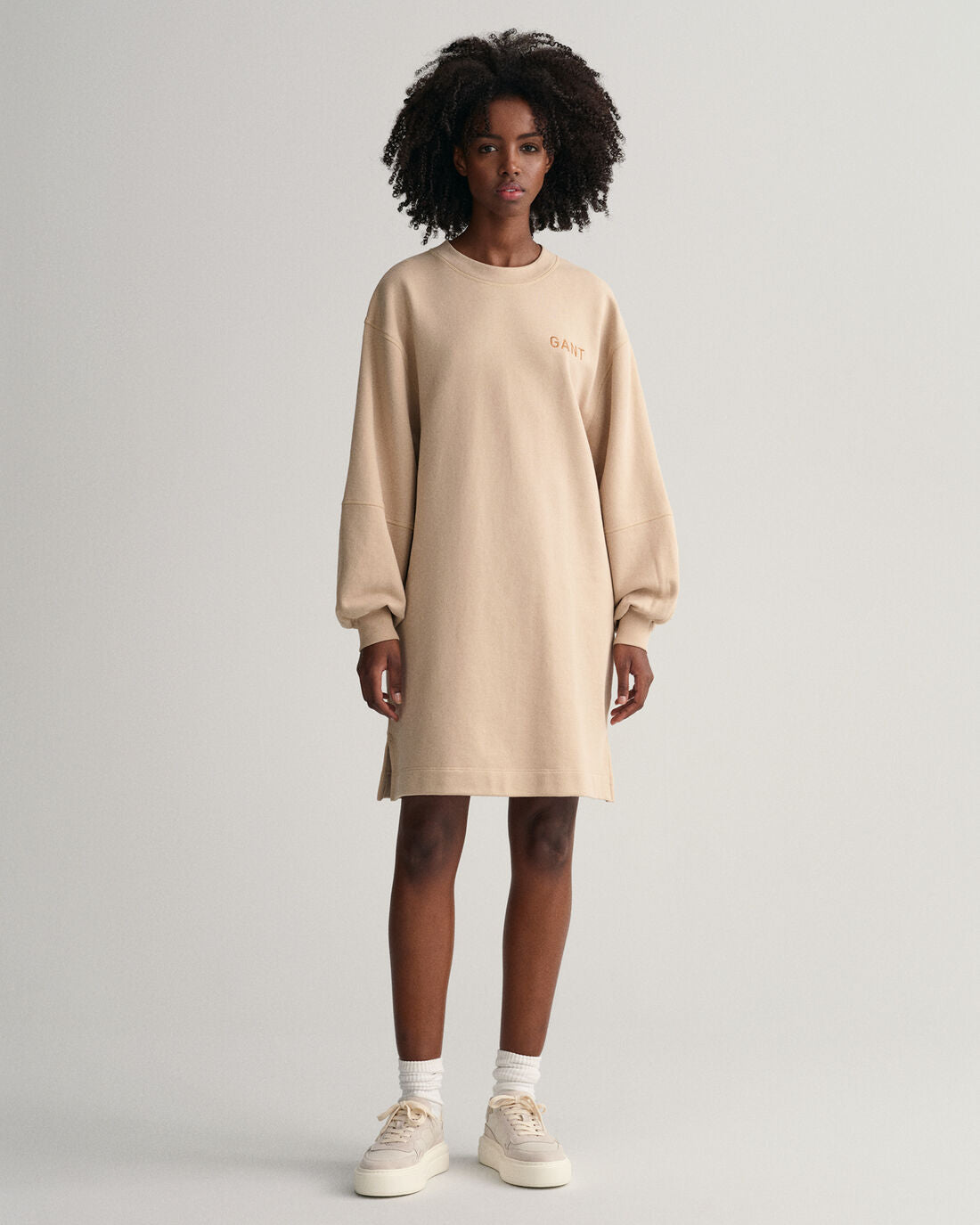 Logo Volume Ls C-Neck Dress - Dry Sand