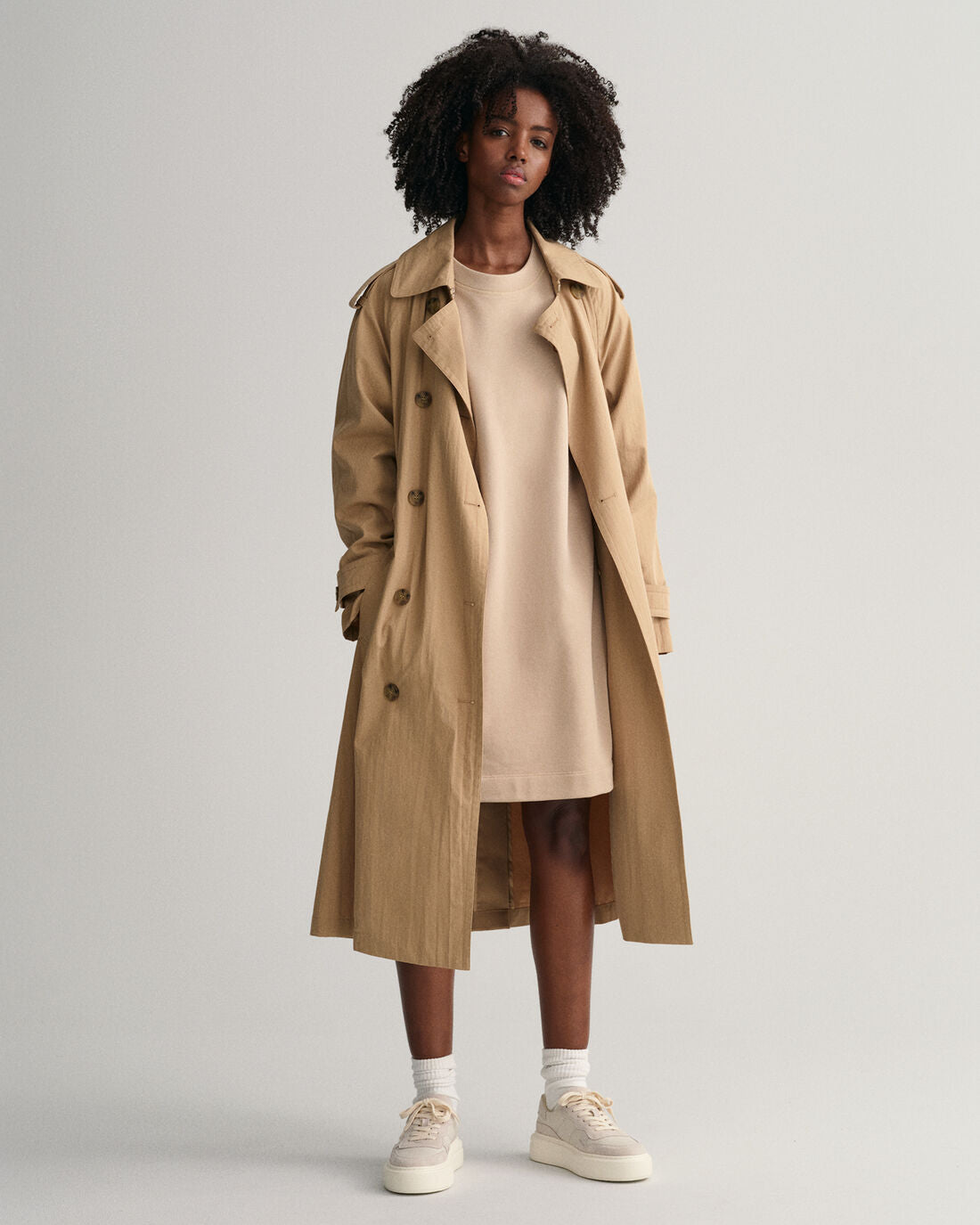 Logo Volume Ls C-Neck Dress - Dry Sand