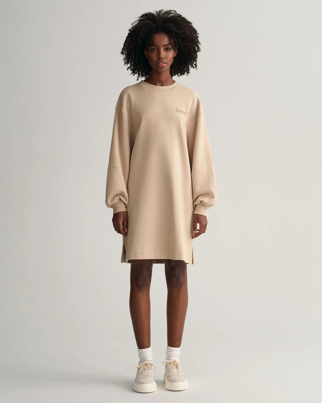 Logo Volume Ls C-Neck Dress - Dry Sand
