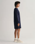 Logo Volume Ls C-Neck Dress - Evening Blue