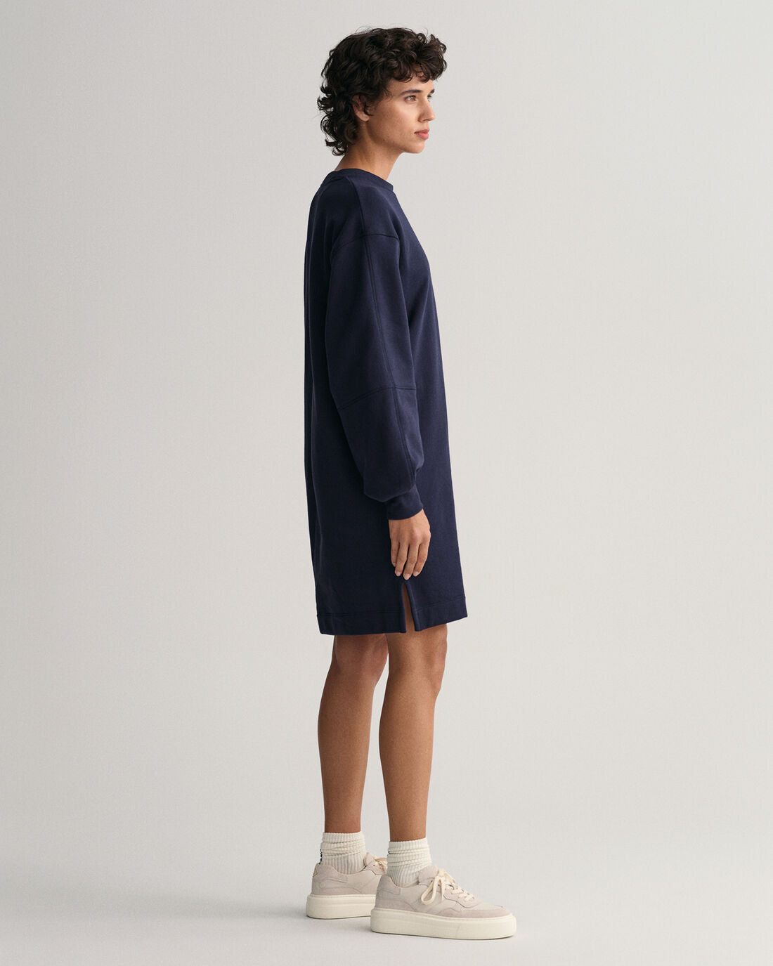 Logo Volume Ls C-Neck Dress - Evening Blue