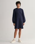 Logo Volume Ls C-Neck Dress - Evening Blue