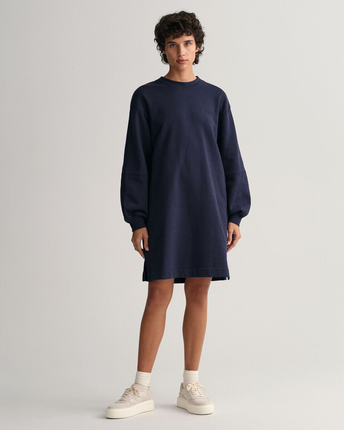 Logo Volume Ls C-Neck Dress - Evening Blue