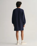 Logo Volume Ls C-Neck Dress - Evening Blue