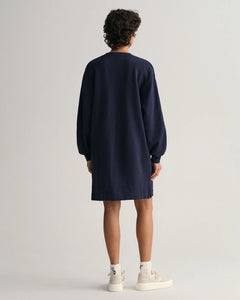 Logo Volume Ls C-Neck Dress - Evening Blue