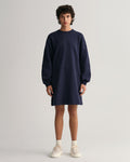 Logo Volume Ls C-Neck Dress - Evening Blue