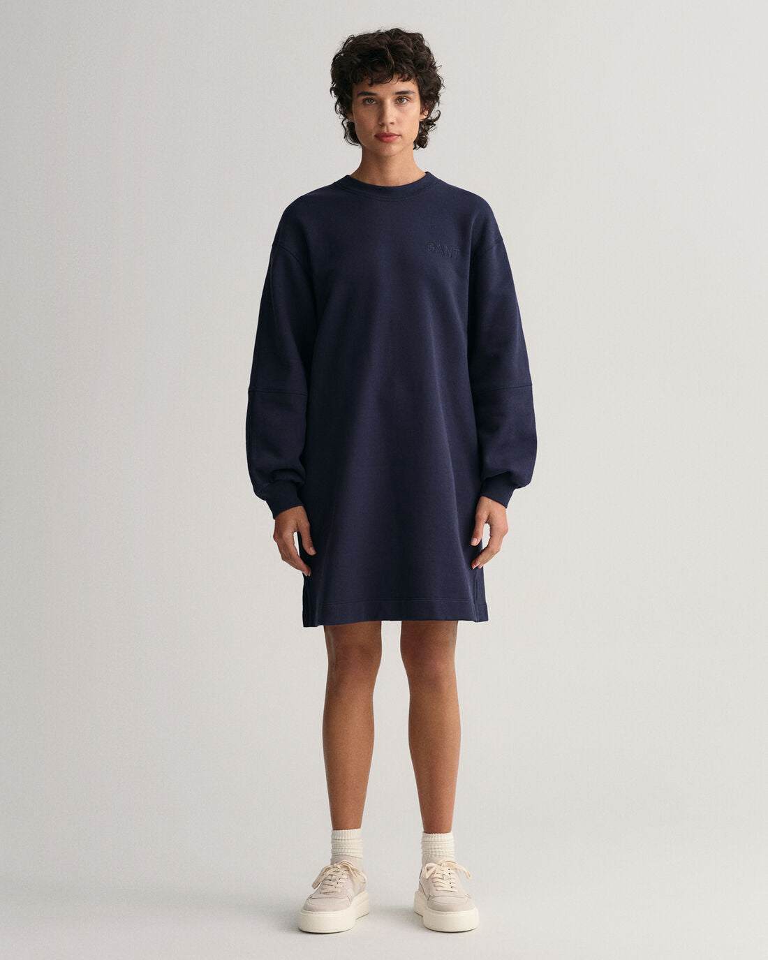 Logo Volume Ls C-Neck Dress - Evening Blue