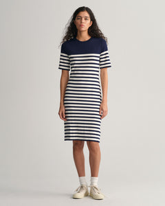 Striped SS T-Shirt Dress - Evening Blue