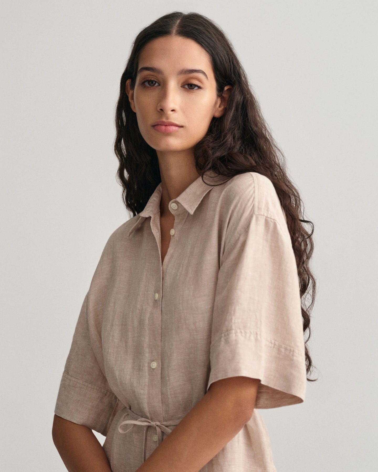Relaxed Ss Linen Shirt Dress - Horn Beige