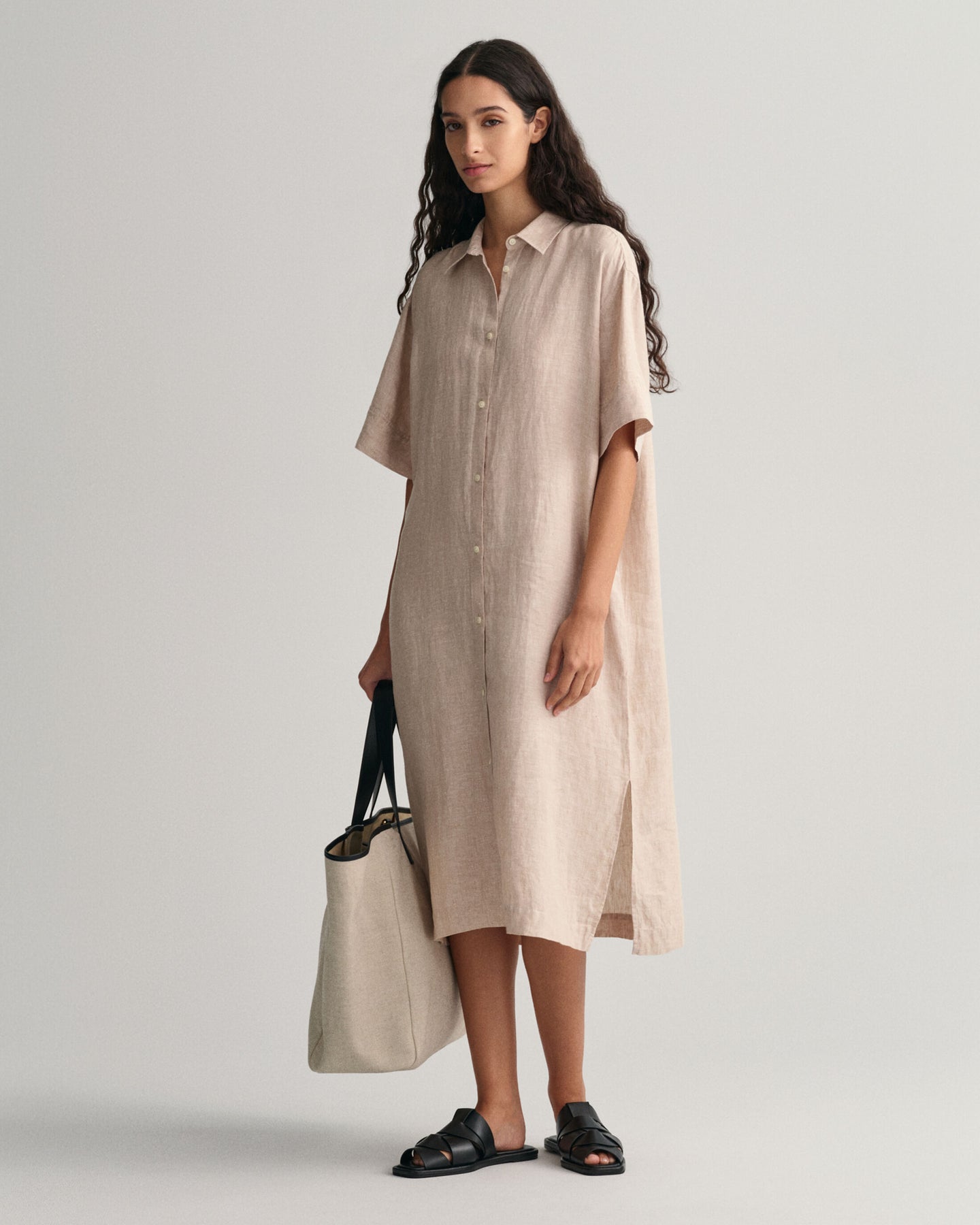 Relaxed Ss Linen Shirt Dress - Horn Beige