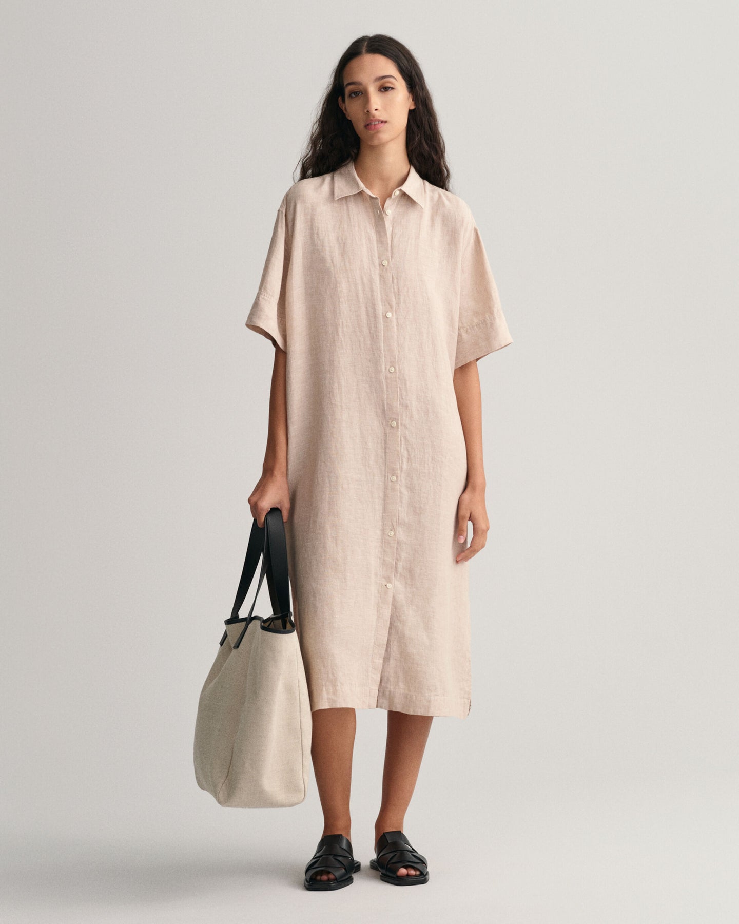 Relaxed Ss Linen Shirt Dress - Horn Beige