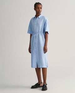 Relaxed Ss Linen Shirt Dress - Gentle Blue