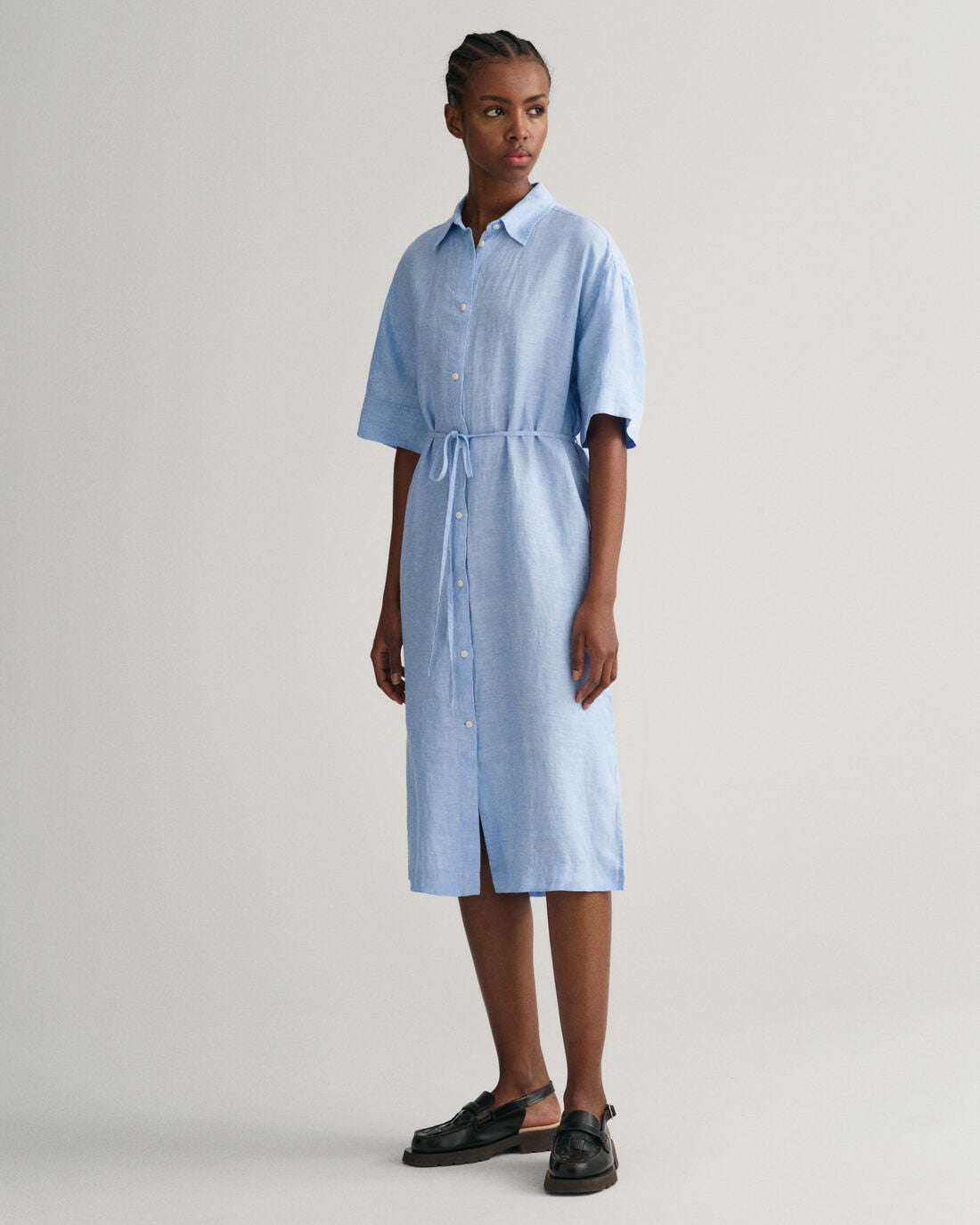 Relaxed Ss Linen Shirt Dress - Gentle Blue