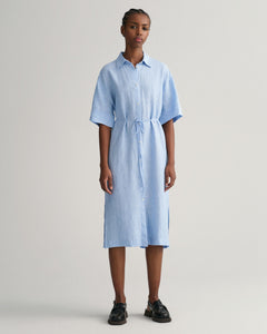 Relaxed Ss Linen Shirt Dress - Gentle Blue