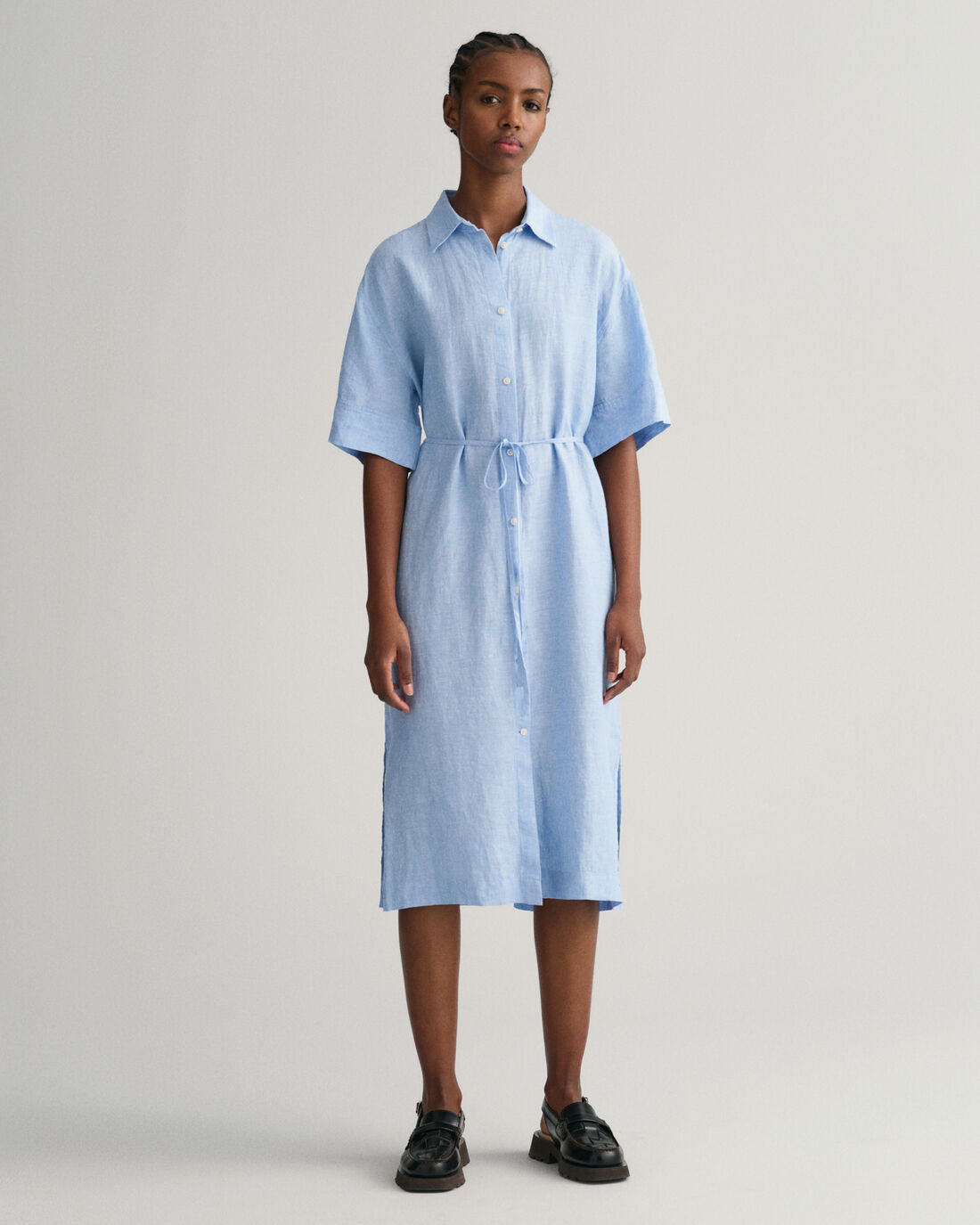 Relaxed Ss Linen Shirt Dress - Gentle Blue