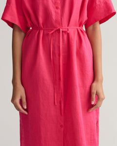 Relaxed Ss Linen Shirt Dress - Magenta Pink