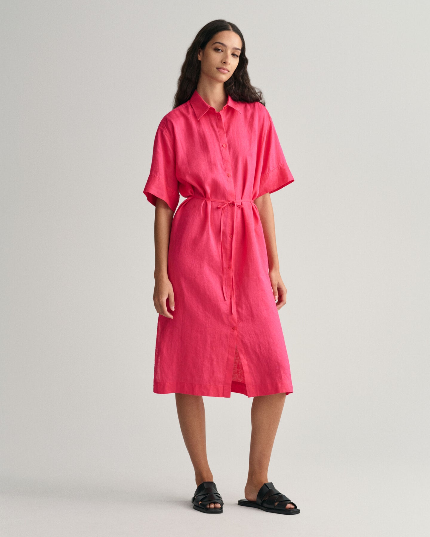 Relaxed Ss Linen Shirt Dress - Magenta Pink