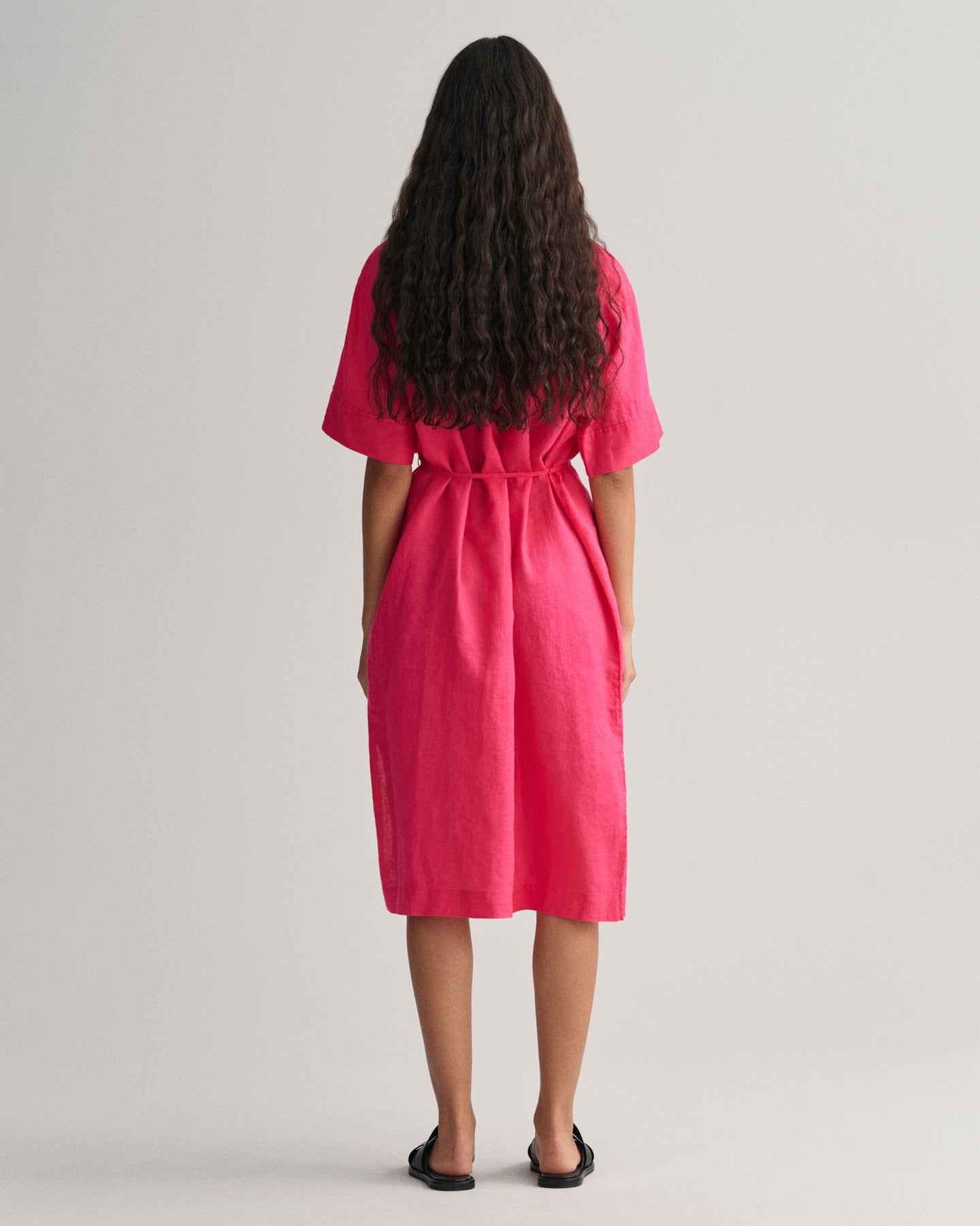 Relaxed Ss Linen Shirt Dress - Magenta Pink