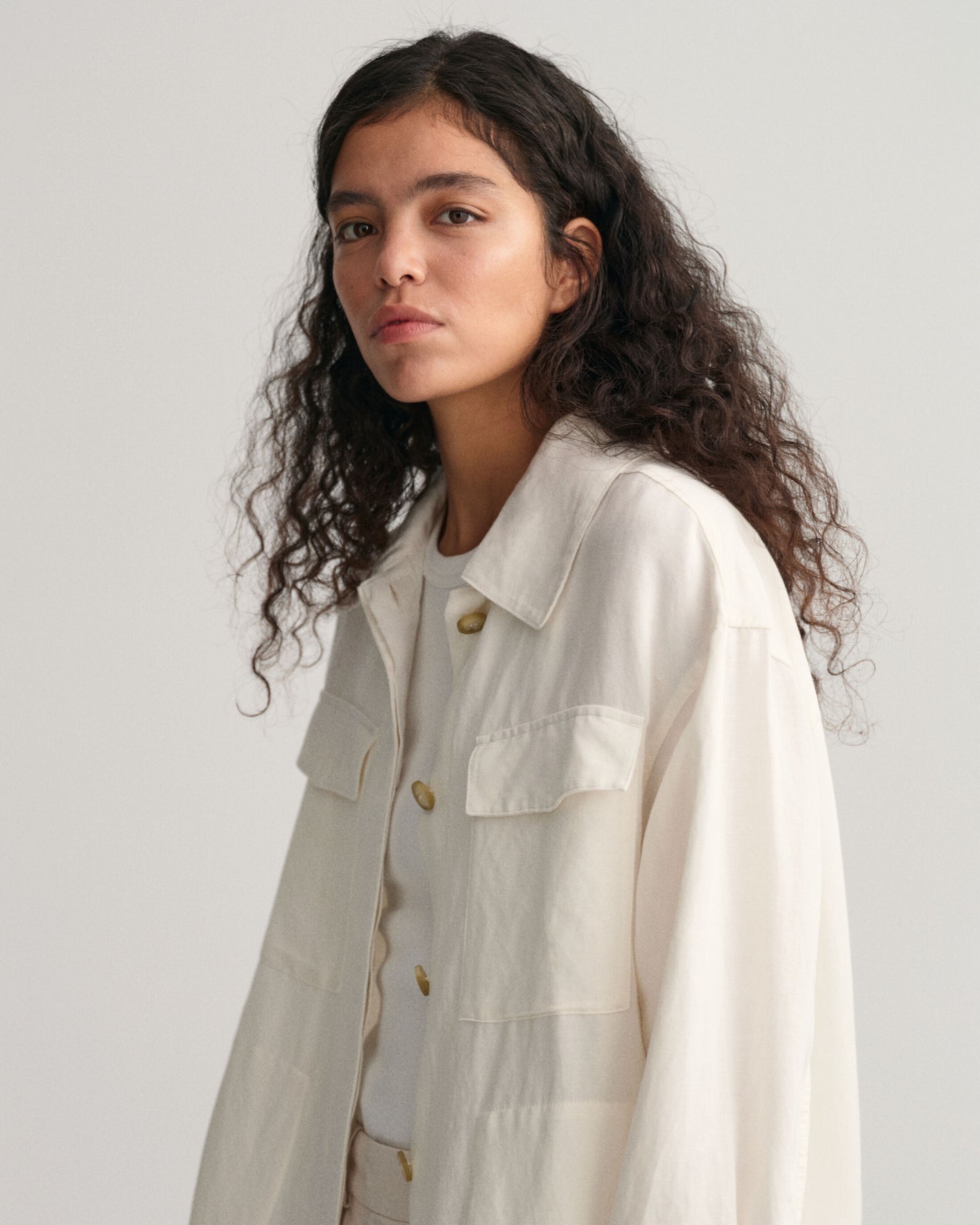 Linen Viscose Shirt Jacket - Eggshell