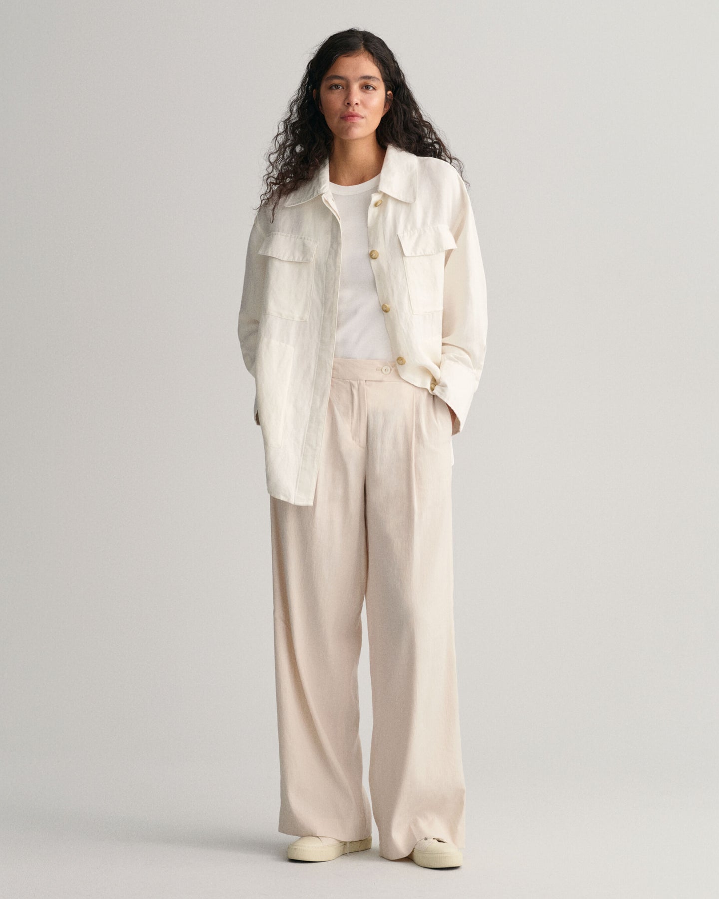 Linen Viscose Shirt Jacket - Eggshell