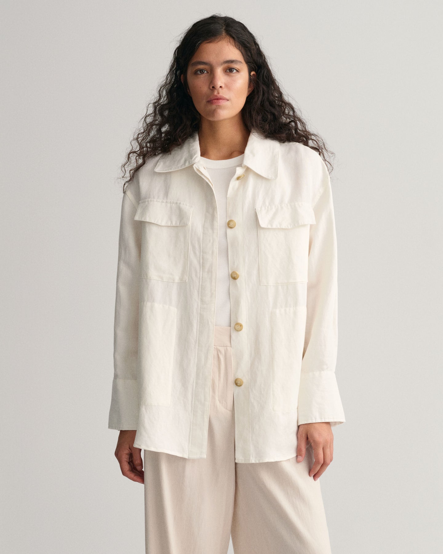 Linen Viscose Shirt Jacket - Eggshell
