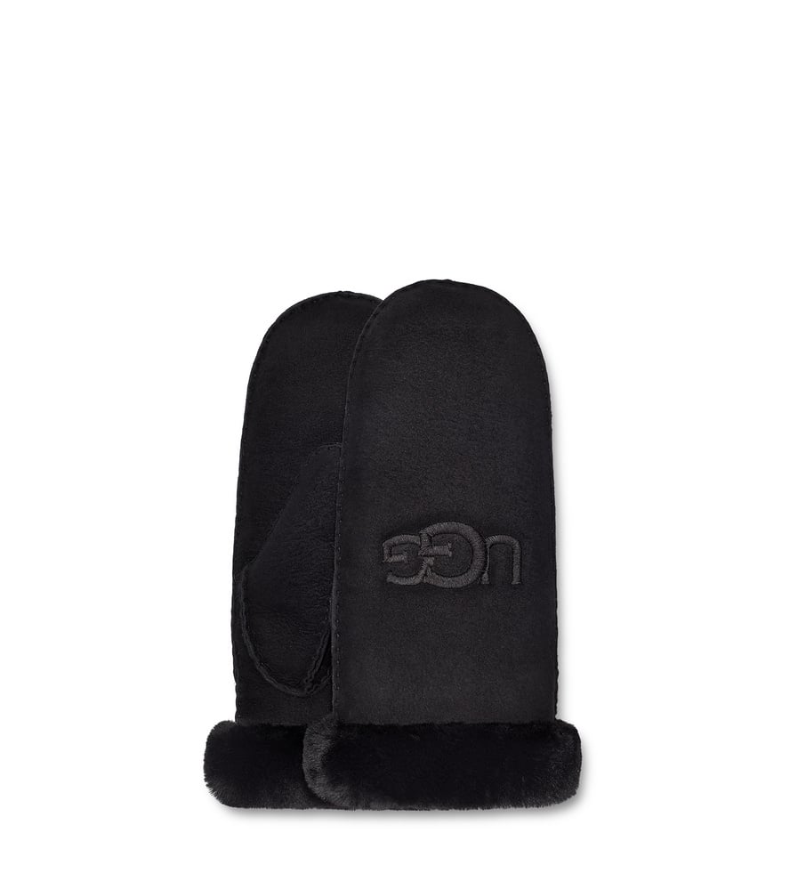 W Sheepskin Embroidered Mitten - Black