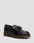 Adrian Yellow Stitch Leather Tassle Loafers - Black Vintage Smooth
