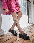 Adrian Yellow Stitch Leather Tassle Loafers - Black Vintage Smooth