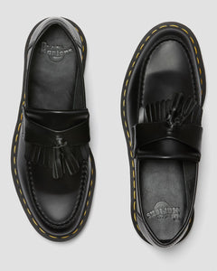 Adrian Yellow Stitch Leather Tassle Loafers - Black Vintage Smooth
