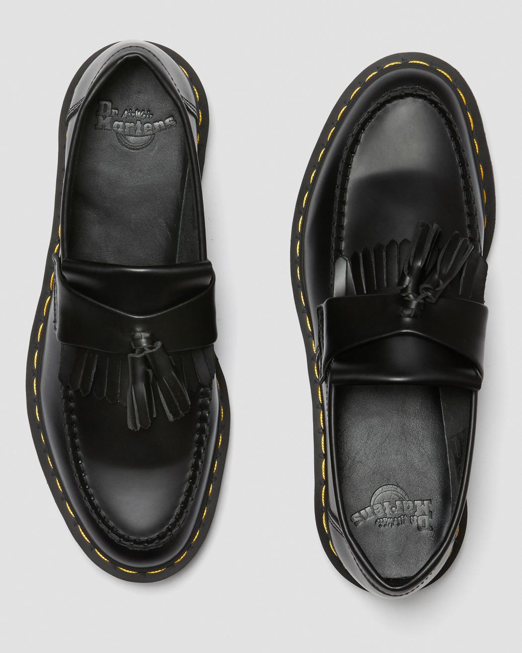 Adrian Yellow Stitch Leather Tassle Loafers - Black Vintage Smooth