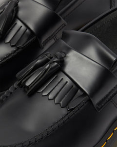Adrian Yellow Stitch Leather Tassle Loafers - Black Vintage Smooth
