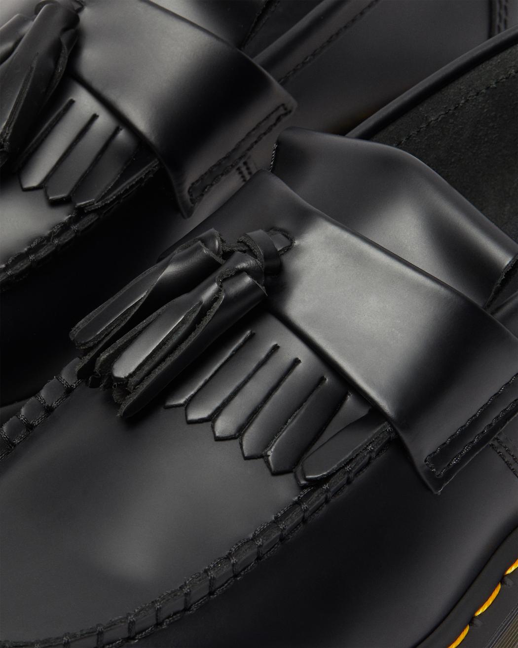 Adrian Yellow Stitch Leather Tassle Loafers - Black Vintage Smooth