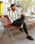 Adrian Yellow Stitch Leather Tassle Loafers - Black Vintage Smooth