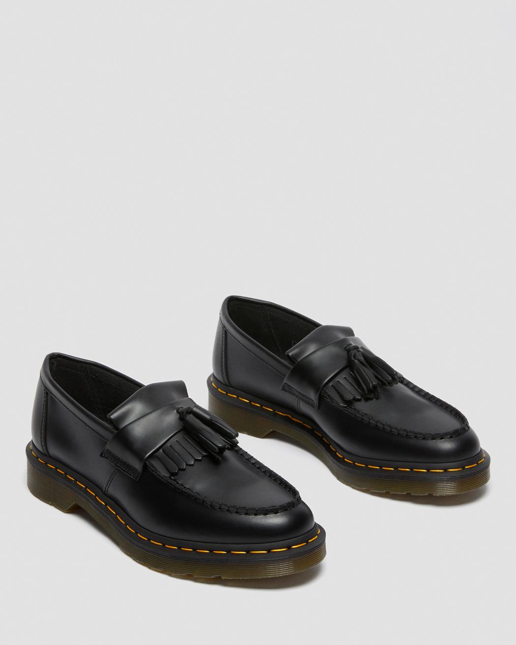 Adrian Yellow Stitch Leather Tassle Loafers - Black Vintage Smooth