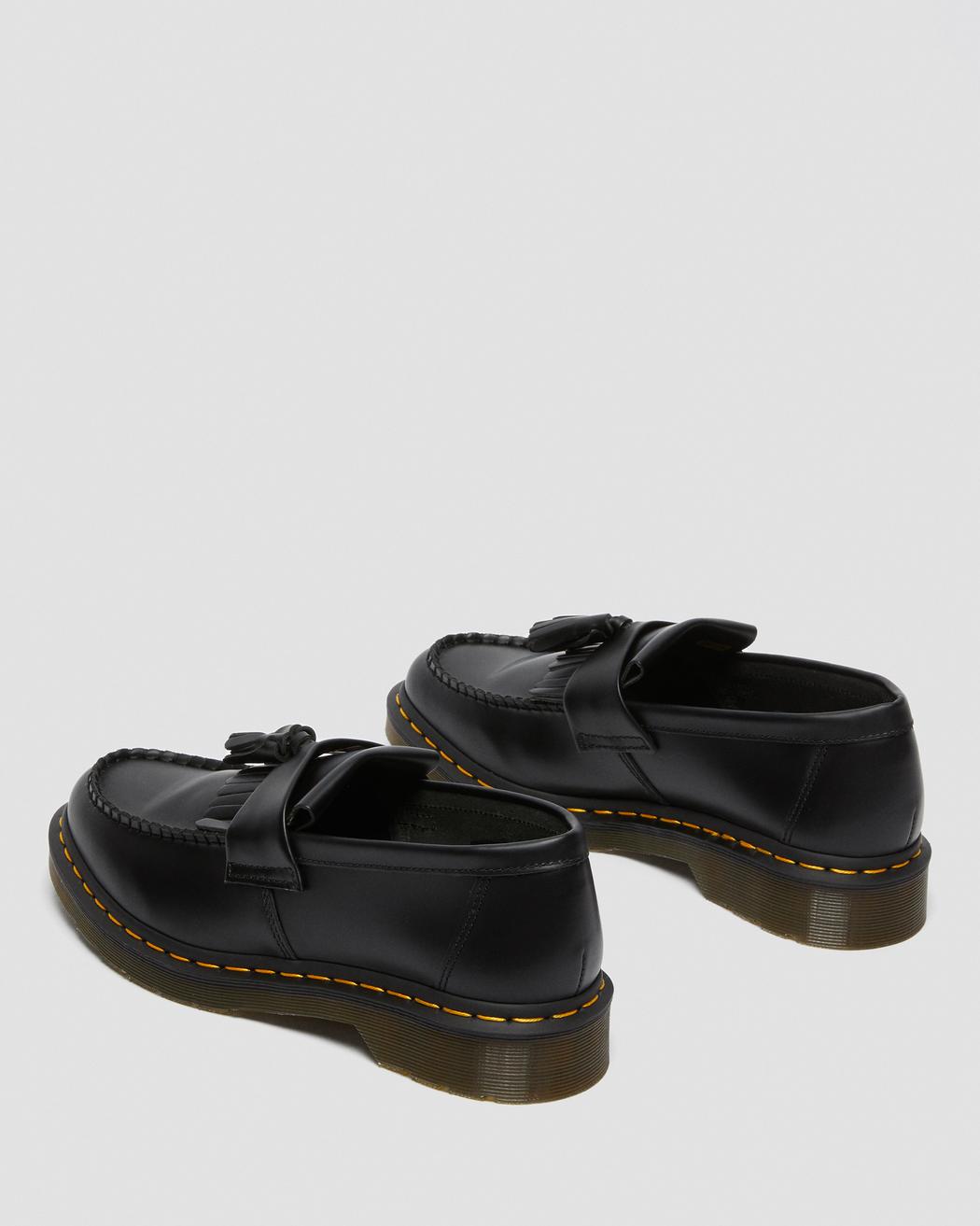 Adrian Yellow Stitch Leather Tassle Loafers - Black Vintage Smooth