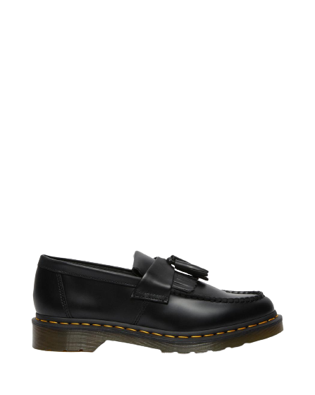 Adrian Yellow Stitch Leather Tassle Loafers - Black Vintage Smooth
