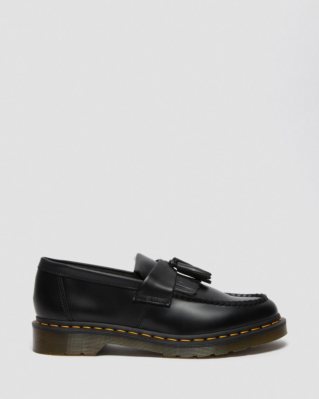 Adrian Yellow Stitch Leather Tassle Loafers - Black Vintage Smooth