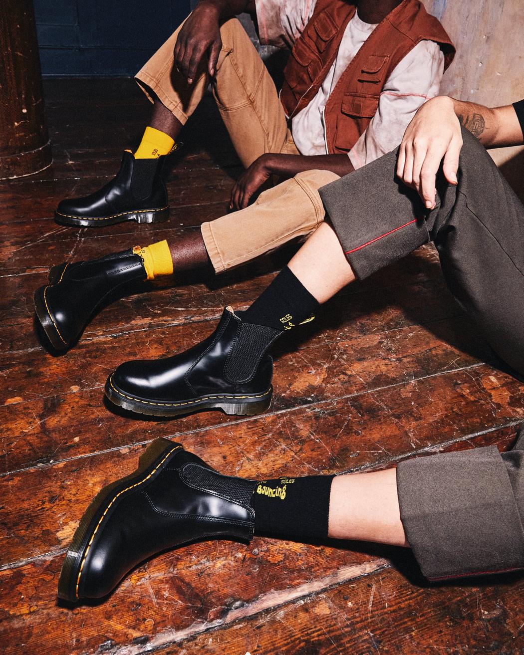 Dr. Martens 2976 Yellow Stitch Smooth Leather Chelsea Boots