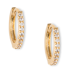 Mini Pave Huggie Hoop Earrings - Gold