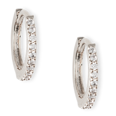 Mini Pave Huggie Hoop Earrings - Silver