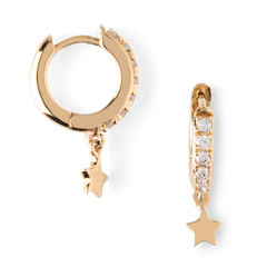 Pave Huggie With Star Drop - Gold